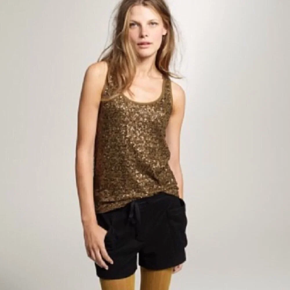 J Crew Bronze Drapey Sequins Tank Top Women’s Size XS